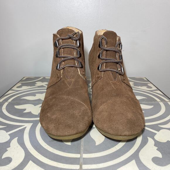 Toms Desert Wedge Suede Ankle Booties Brown Women 10 Faux Fur Lining - Picture 5 of 10